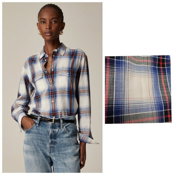 NWT J. Crew Western Shirt Plaid Cotton Voile Garcon Classic Fit 8 - Picture 1 of 11
